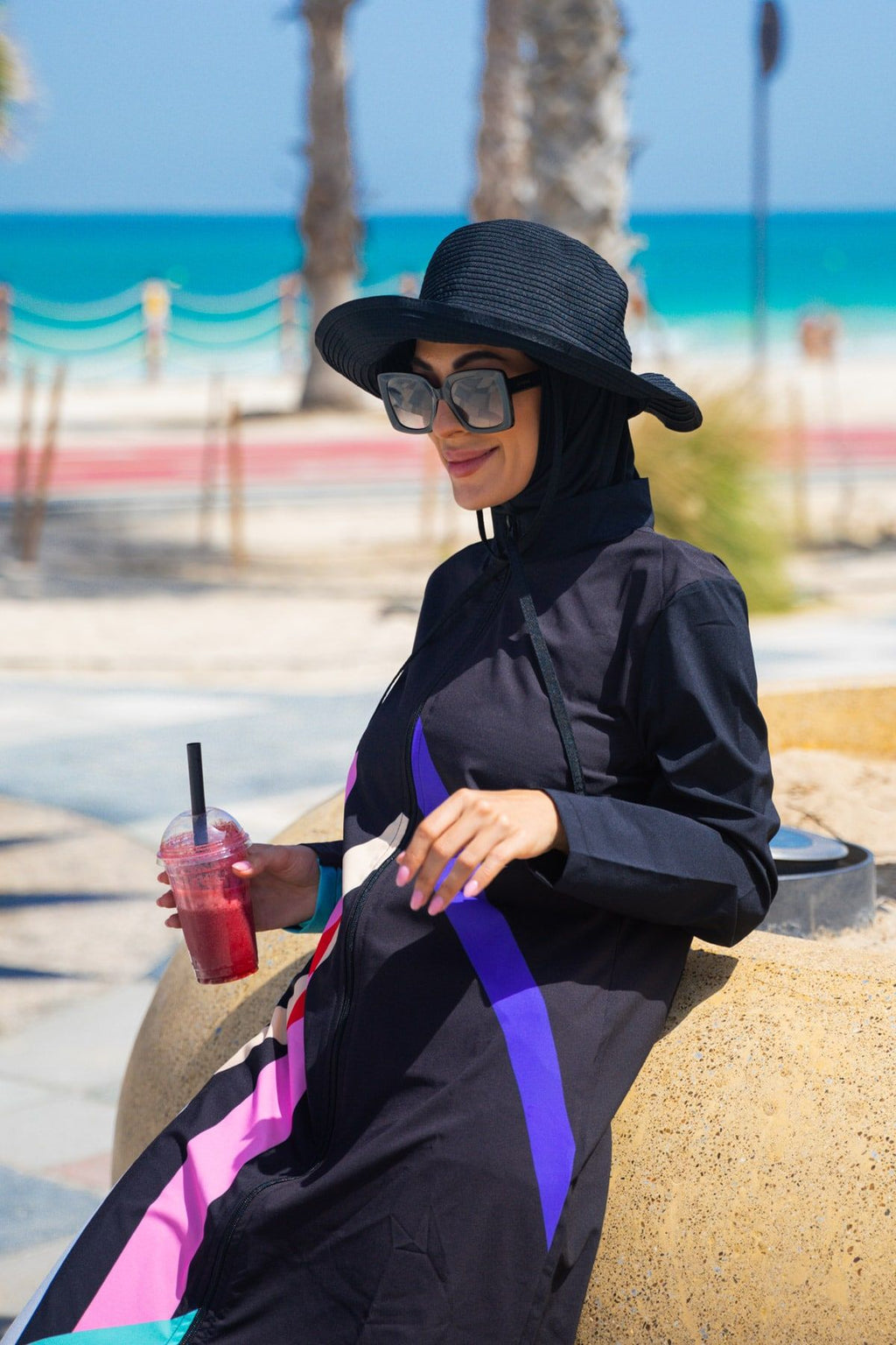 Woven Black Burkini Modest Swimwear M2310 Covered Burkini Swimwear La Vie Bien Woven Black Burkini Modest Swimwear M2310