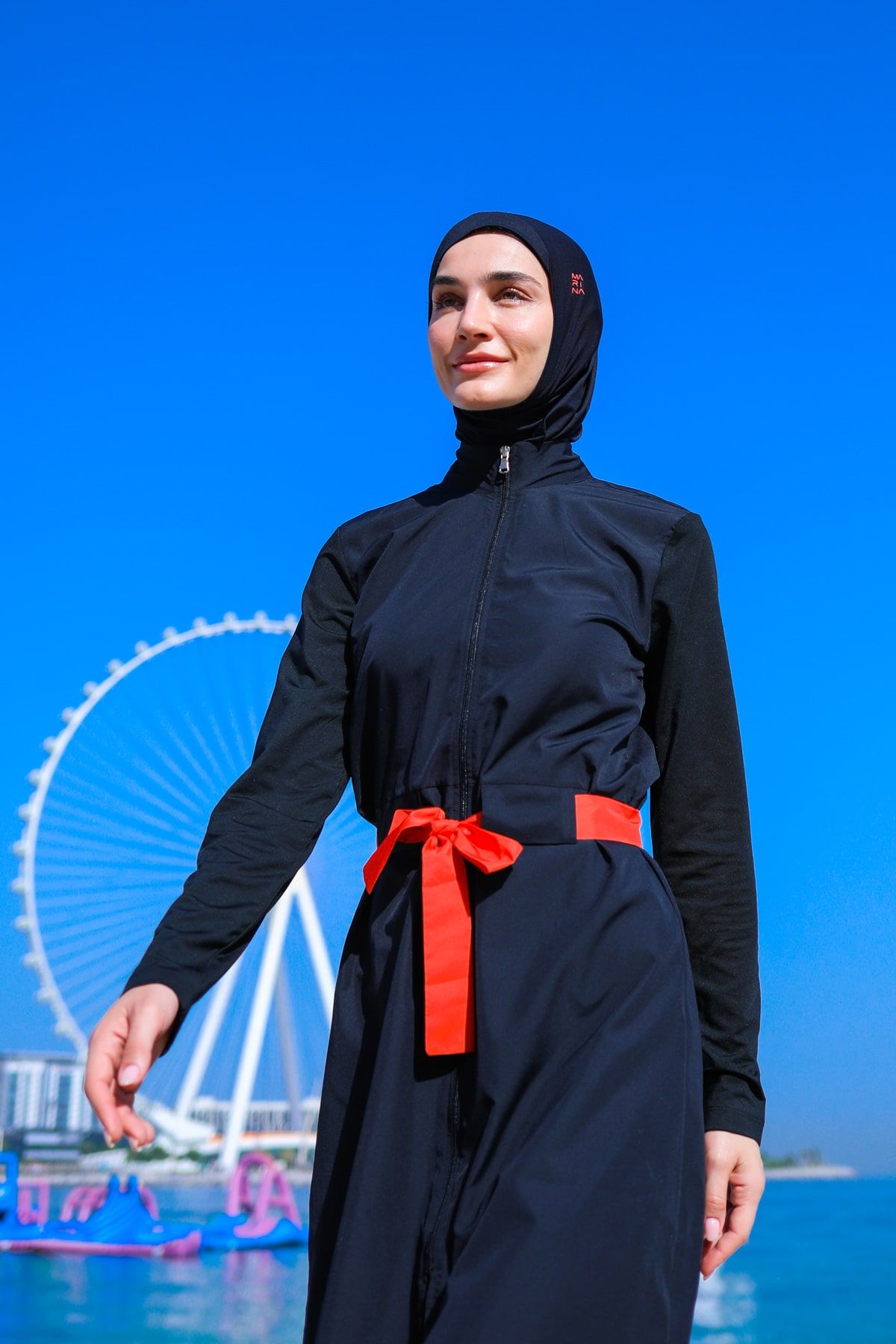 Woven Black Burkini Modest Swimwear M2311 Covered Burkini Swimwear La Vie Bien Woven Black Burkini Modest Swimwear M2311