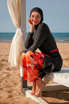 Woven Black Burkini Modest Swimwear M2311 Covered Burkini Swimwear La Vie Bien Woven Black Burkini Modest Swimwear M2311