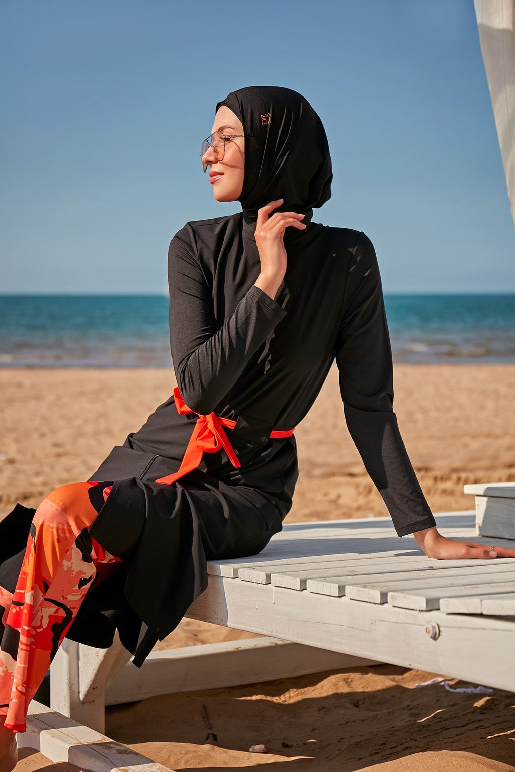 Woven Black Burkini Modest Swimwear M2311 Covered Burkini Swimwear La Vie Bien Woven Black Burkini Modest Swimwear M2311