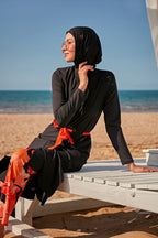 Woven Black Burkini Modest Swimwear M2311 Covered Burkini Swimwear La Vie Bien Woven Black Burkini Modest Swimwear M2311