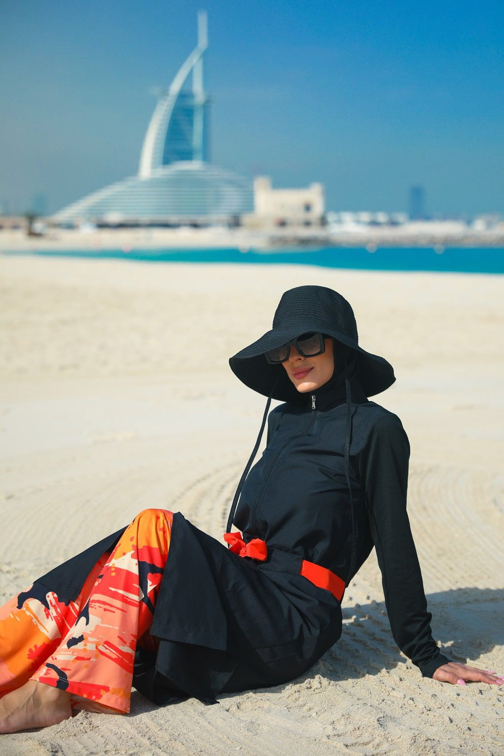 Woven Black Burkini Modest Swimwear M2311 Covered Burkini Swimwear La Vie Bien Woven Black Burkini Modest Swimwear M2311
