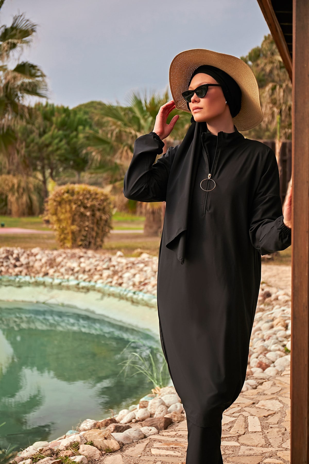 Woven Black Burkini Modest Swimwear M2402 Covered Burkini Swimwear La Vie Bien Woven Black Burkini Modest Swimwear M2402