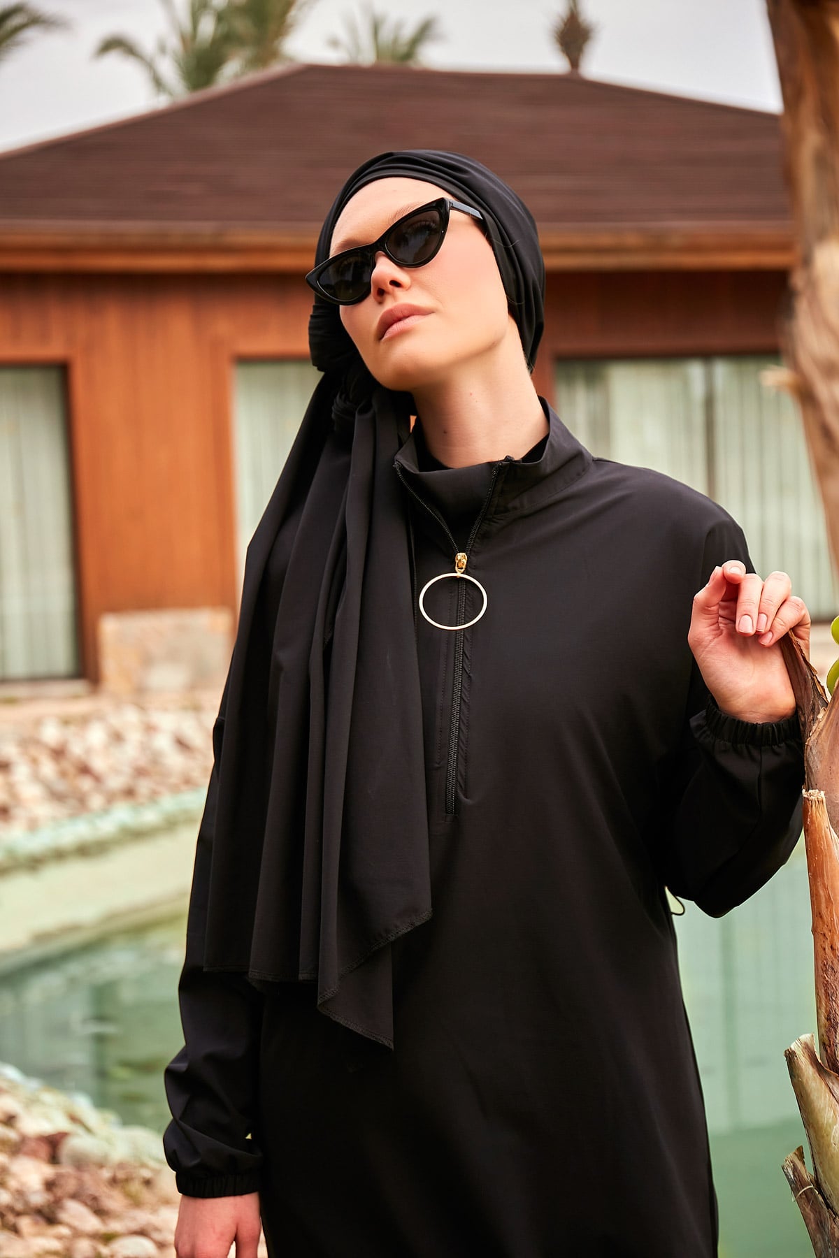 Woven Black Burkini Modest Swimwear M2402 Covered Burkini Swimwear La Vie Bien Woven Black Burkini Modest Swimwear M2402