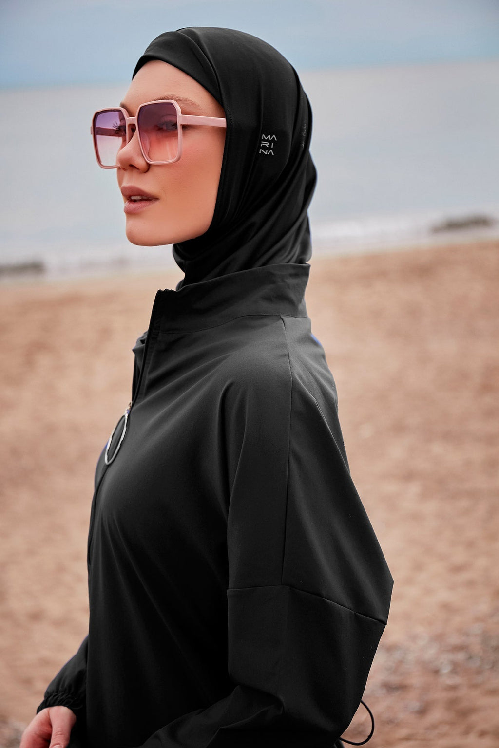Woven Black Burkini Modest Swimwear M2402 Covered Burkini Swimwear La Vie Bien Woven Black Burkini Modest Swimwear M2402