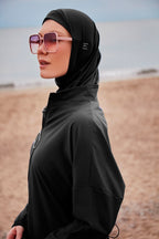 Woven Black Burkini Modest Swimwear M2402 Covered Burkini Swimwear La Vie Bien Woven Black Burkini Modest Swimwear M2402