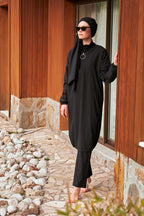 Woven Black Burkini Modest Swimwear M2402 Covered Burkini Swimwear La Vie Bien Woven Black Burkini Modest Swimwear M2402