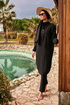 Woven Black Burkini Modest Swimwear M2402 Covered Burkini Swimwear La Vie Bien Woven Black Burkini Modest Swimwear M2402