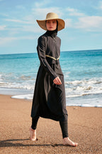 Woven Black Burkini Modest Swimwear M2410 Covered Burkini Swimwear La Vie Bien Woven Black Burkini Modest Swimwear M2410