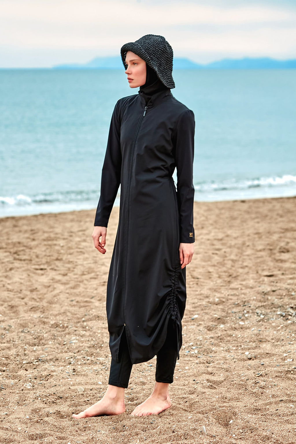 Woven Black Burkini Modest Swimwear M2415 Covered Burkini Swimwear La Vie Bien Woven Black Burkini Modest Swimwear M2415