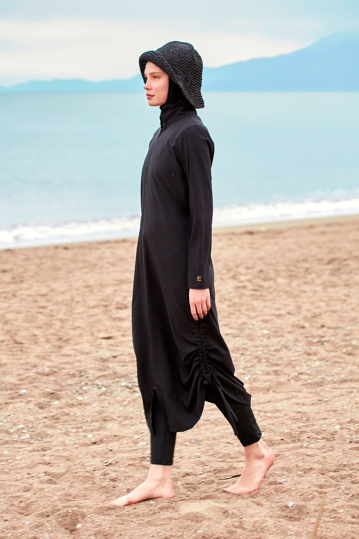 Woven Black Burkini Modest Swimwear M2415 Covered Burkini Swimwear La Vie Bien Woven Black Burkini Modest Swimwear M2415