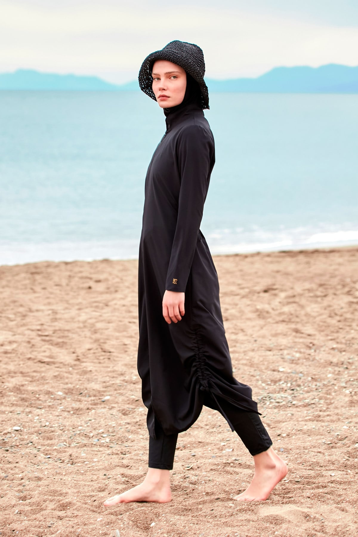 Woven Black Burkini Modest Swimwear M2415 Covered Burkini Swimwear La Vie Bien Woven Black Burkini Modest Swimwear M2415