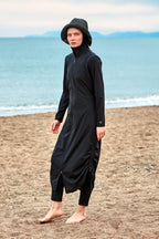 Woven Black Burkini Modest Swimwear M2415 Covered Burkini Swimwear La Vie Bien Woven Black Burkini Modest Swimwear M2415