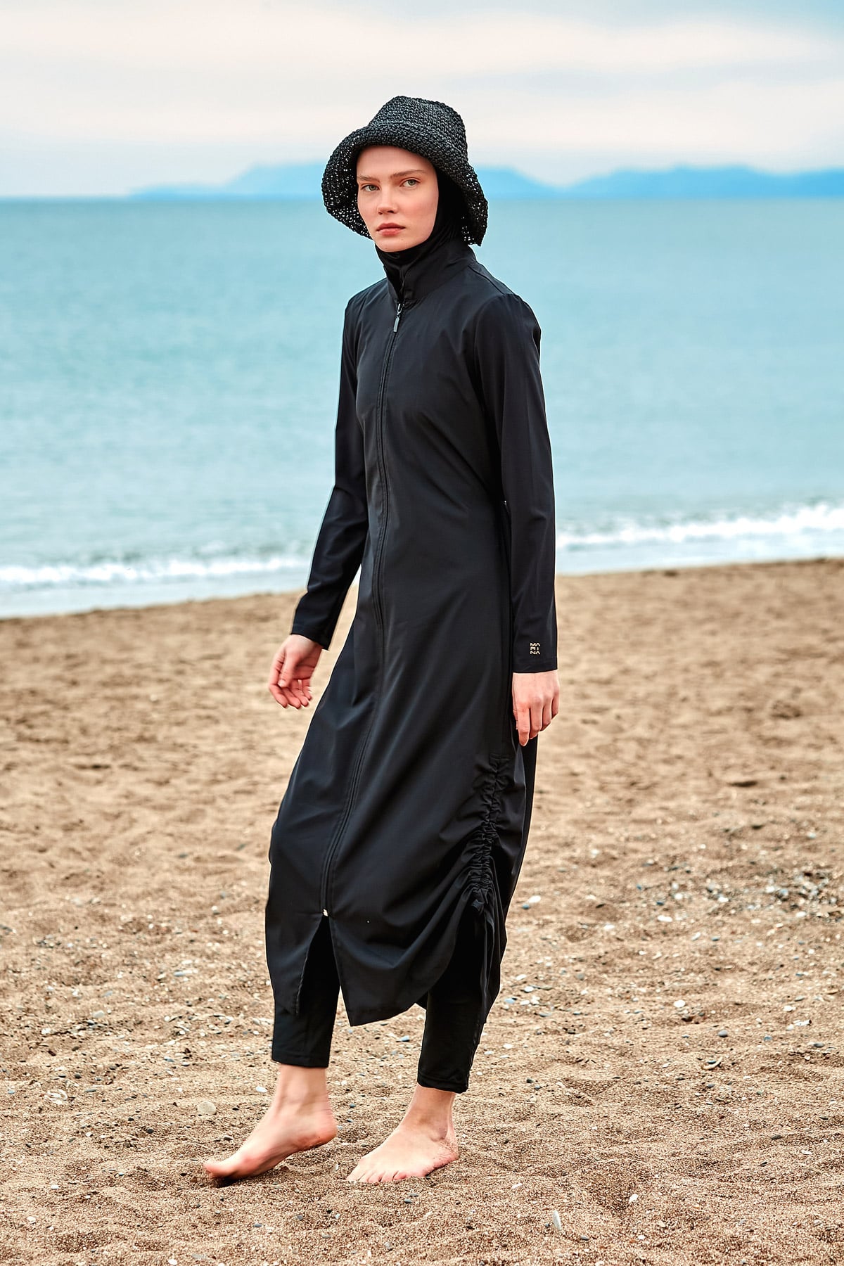 Woven Black Burkini Modest Swimwear M2415 Covered Burkini Swimwear La Vie Bien Woven Black Burkini Modest Swimwear M2415