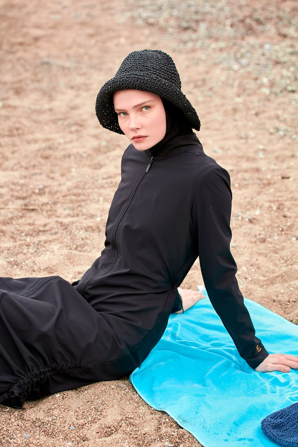 Woven Black Burkini Modest Swimwear M2415 Covered Burkini Swimwear La Vie Bien Woven Black Burkini Modest Swimwear M2415
