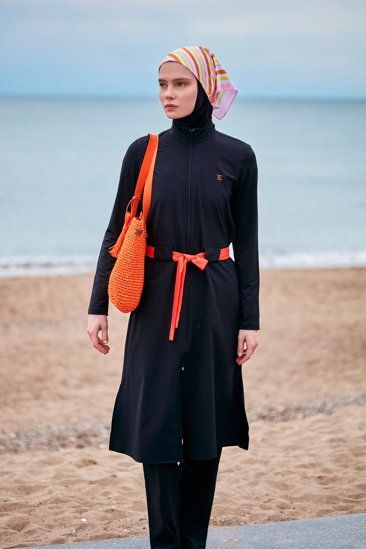 Woven Black Burkini Modest Swimwear M2419 Covered Burkini Swimwear La Vie Bien Woven Black Burkini Modest Swimwear M2419