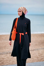 Woven Black Burkini Modest Swimwear M2419 Covered Burkini Swimwear La Vie Bien Woven Black Burkini Modest Swimwear M2419