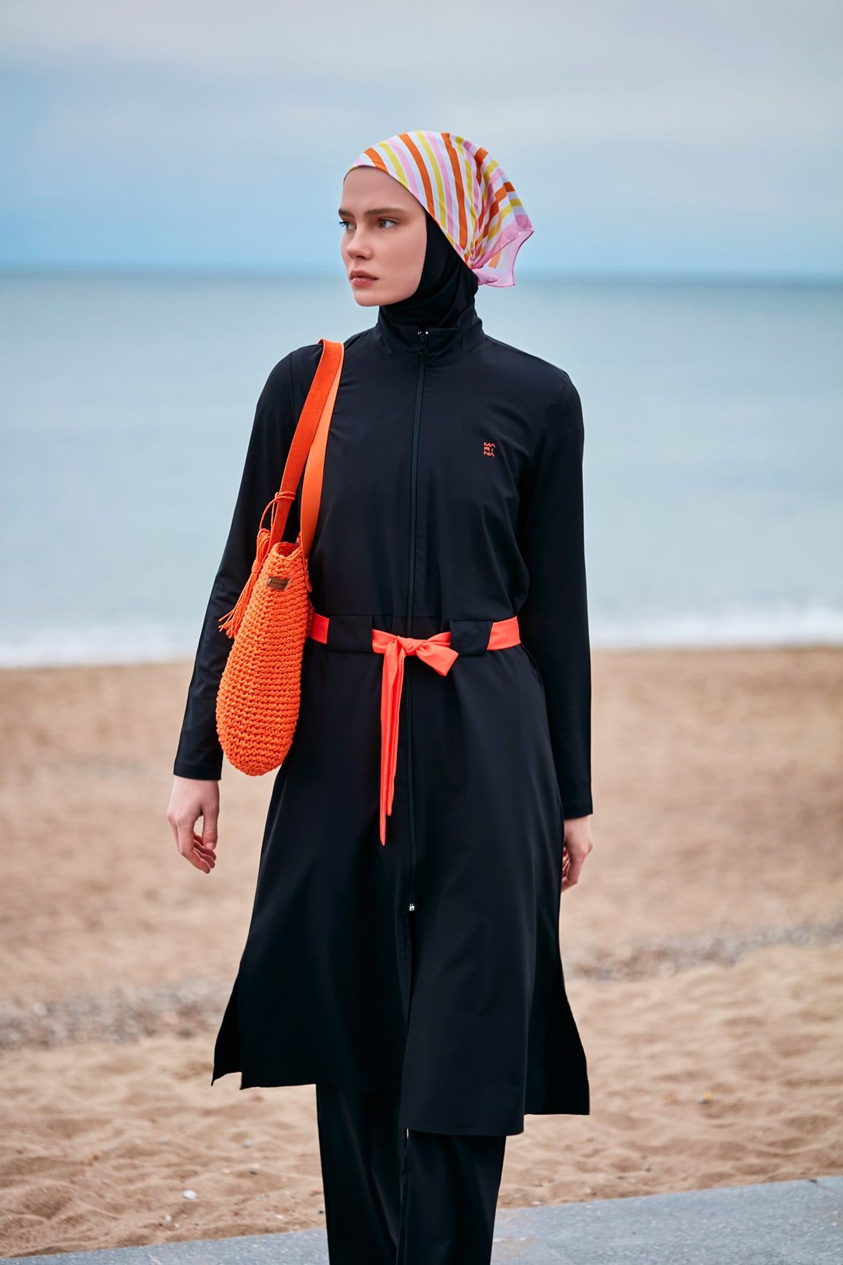 Woven Black Burkini Modest Swimwear M2419 Covered Burkini Swimwear La Vie Bien Woven Black Burkini Modest Swimwear M2419