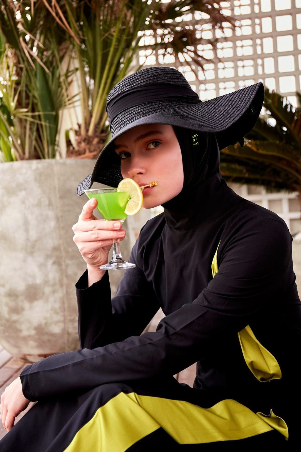 Woven Black Burkini Modest Swimwear M2420 Covered Burkini Swimwear La Vie Bien Woven Black Burkini Modest Swimwear M2420