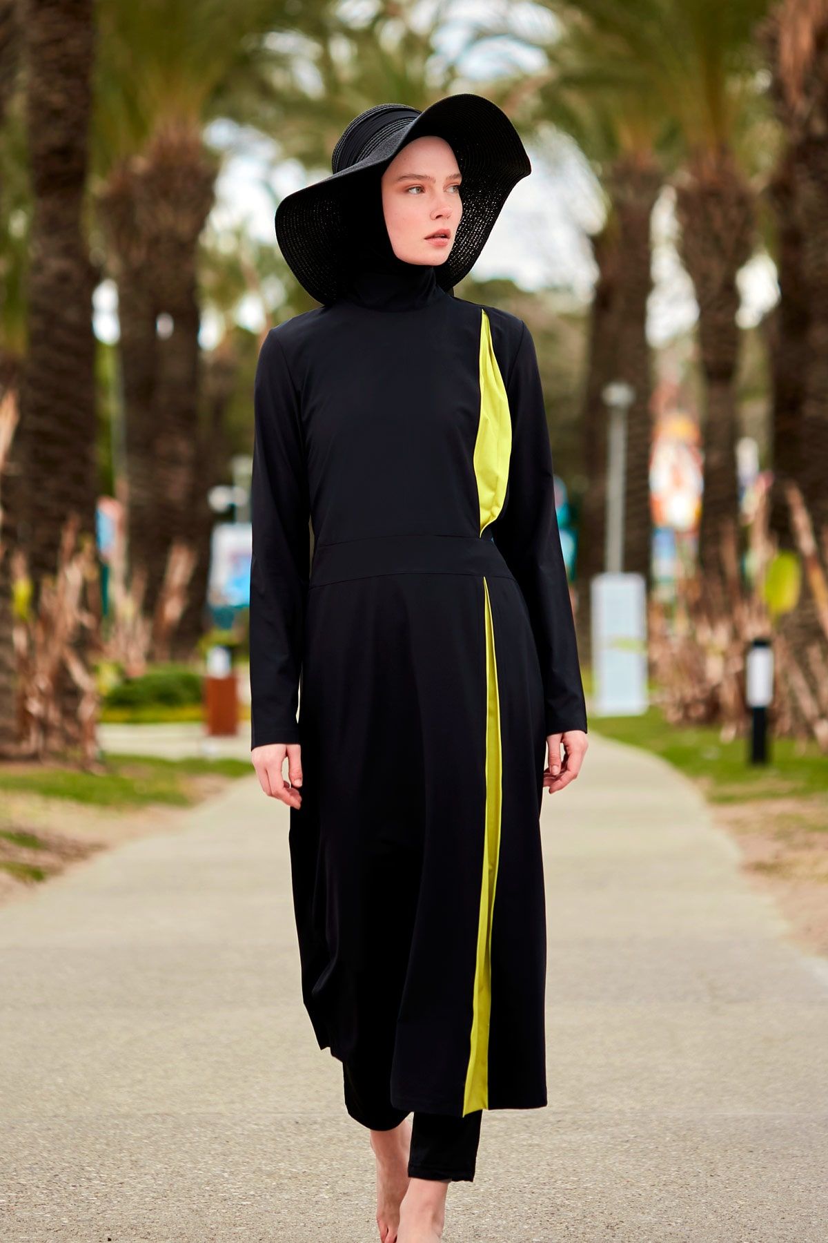 Woven Black Burkini Modest Swimwear M2420 Covered Burkini Swimwear La Vie Bien Woven Black Burkini Modest Swimwear M2420