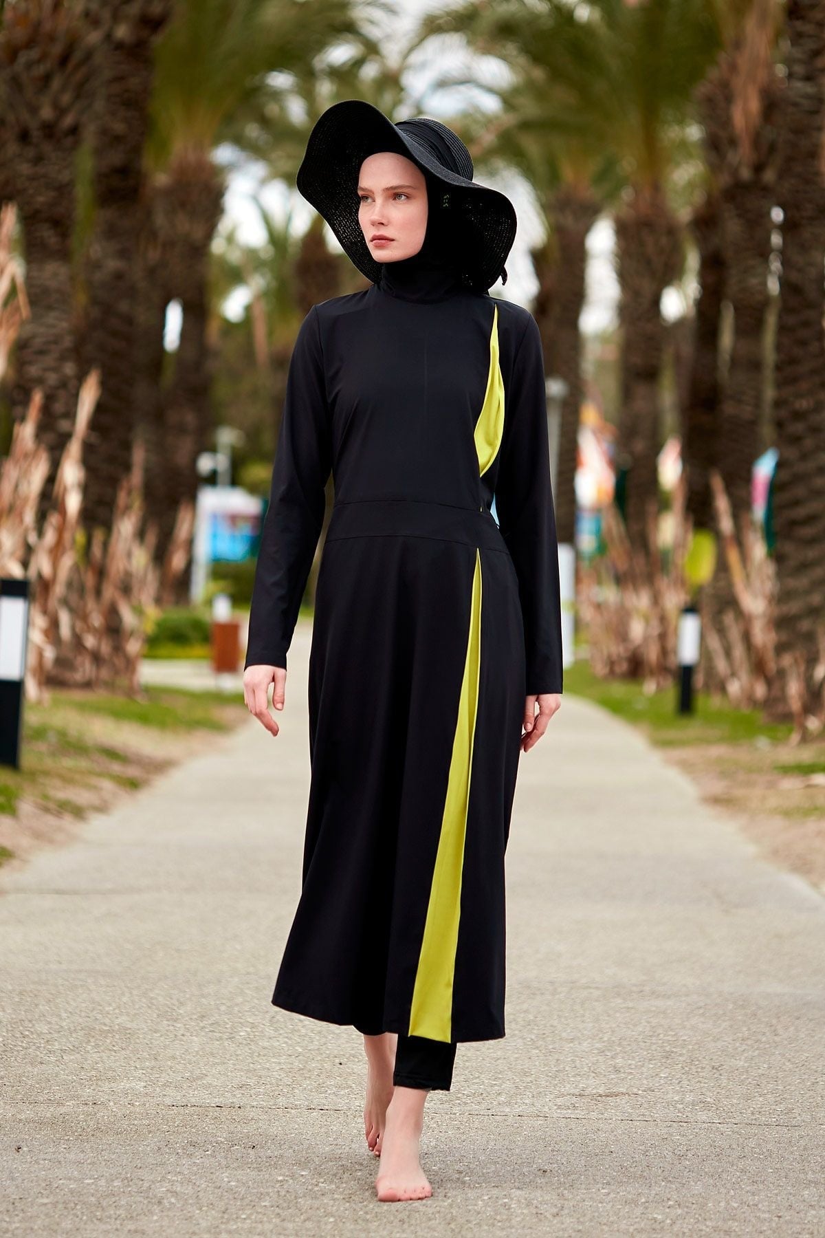 Woven Black Burkini Modest Swimwear M2420 Covered Burkini Swimwear La Vie Bien Woven Black Burkini Modest Swimwear M2420