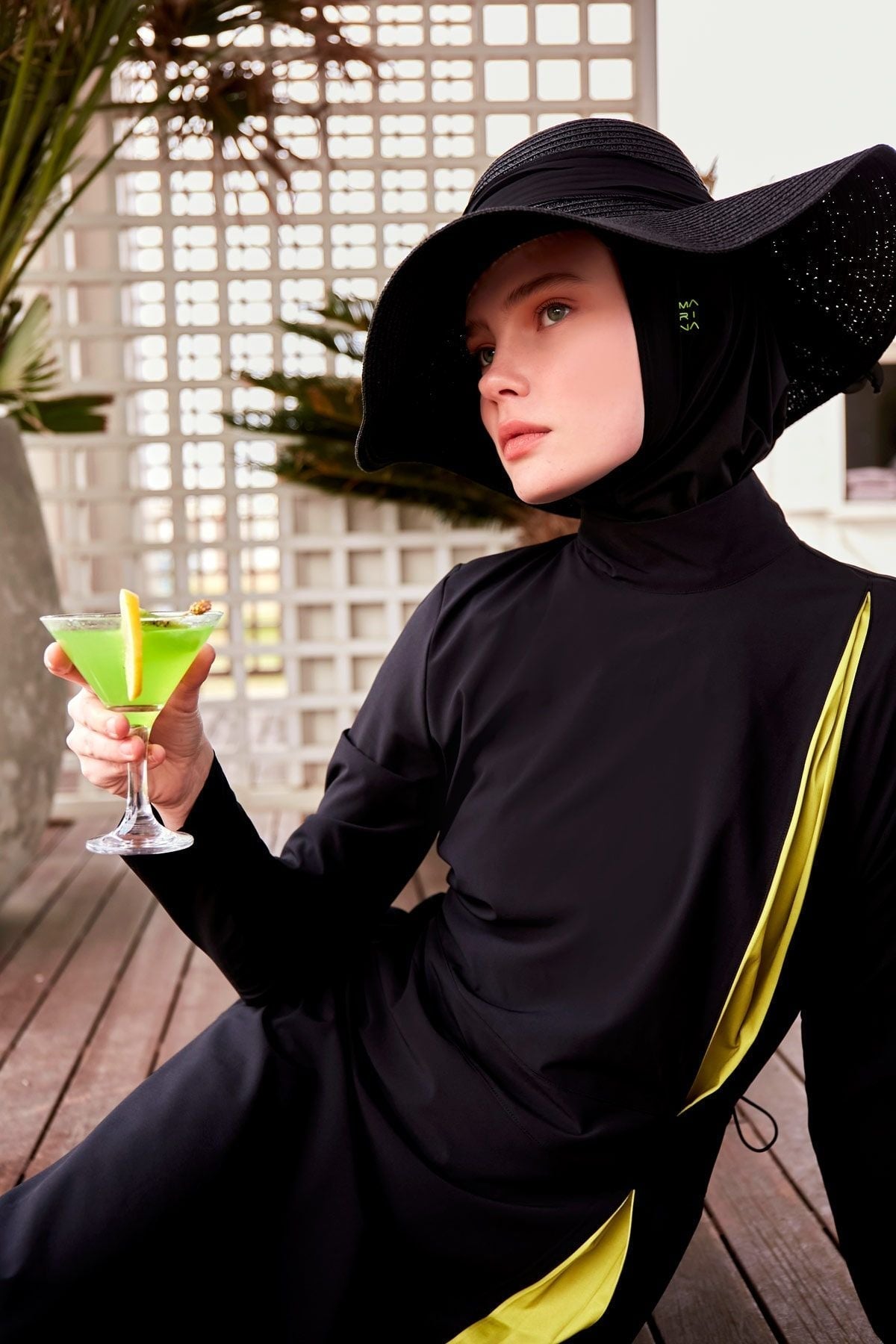 Woven Black Burkini Modest Swimwear M2420 Covered Burkini Swimwear La Vie Bien Woven Black Burkini Modest Swimwear M2420