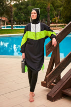 Woven Black Burkini Modest Swimwear M2421 Covered Burkini Swimwear La Vie Bien Woven Black Burkini Modest Swimwear M2421