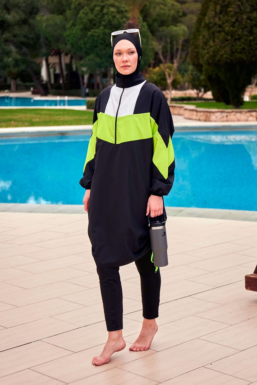 Woven Black Burkini Modest Swimwear M2421 Covered Burkini Swimwear La Vie Bien Woven Black Burkini Modest Swimwear M2421