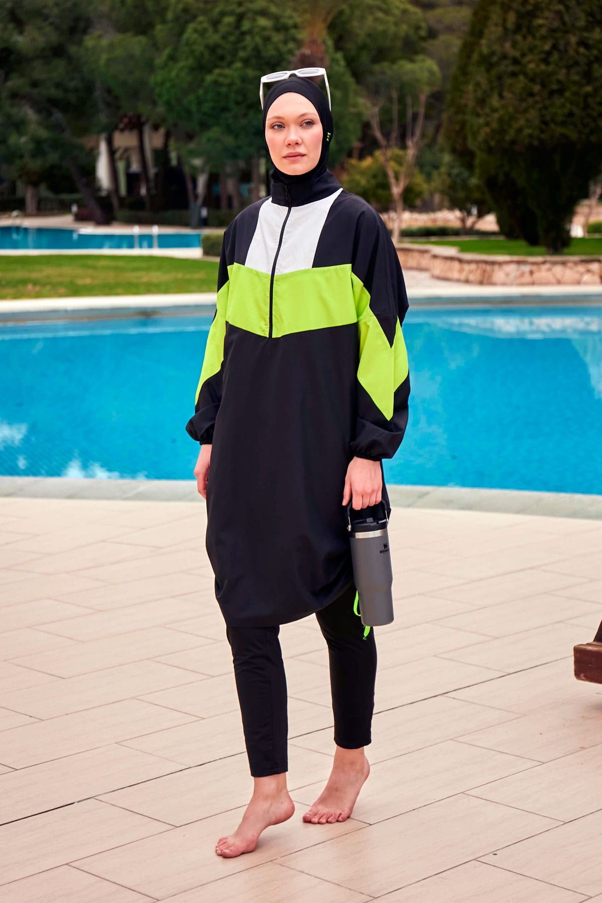 Woven Black Burkini Modest Swimwear M2421 Covered Burkini Swimwear La Vie Bien Woven Black Burkini Modest Swimwear M2421