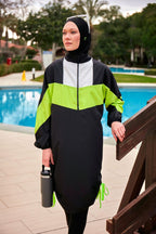 Woven Black Burkini Modest Swimwear M2421 Covered Burkini Swimwear La Vie Bien Woven Black Burkini Modest Swimwear M2421