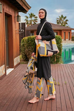 Woven Black Burkini Modest Swimwear M2422 Covered Burkini Swimwear La Vie Bien Woven Black Burkini Modest Swimwear M2422