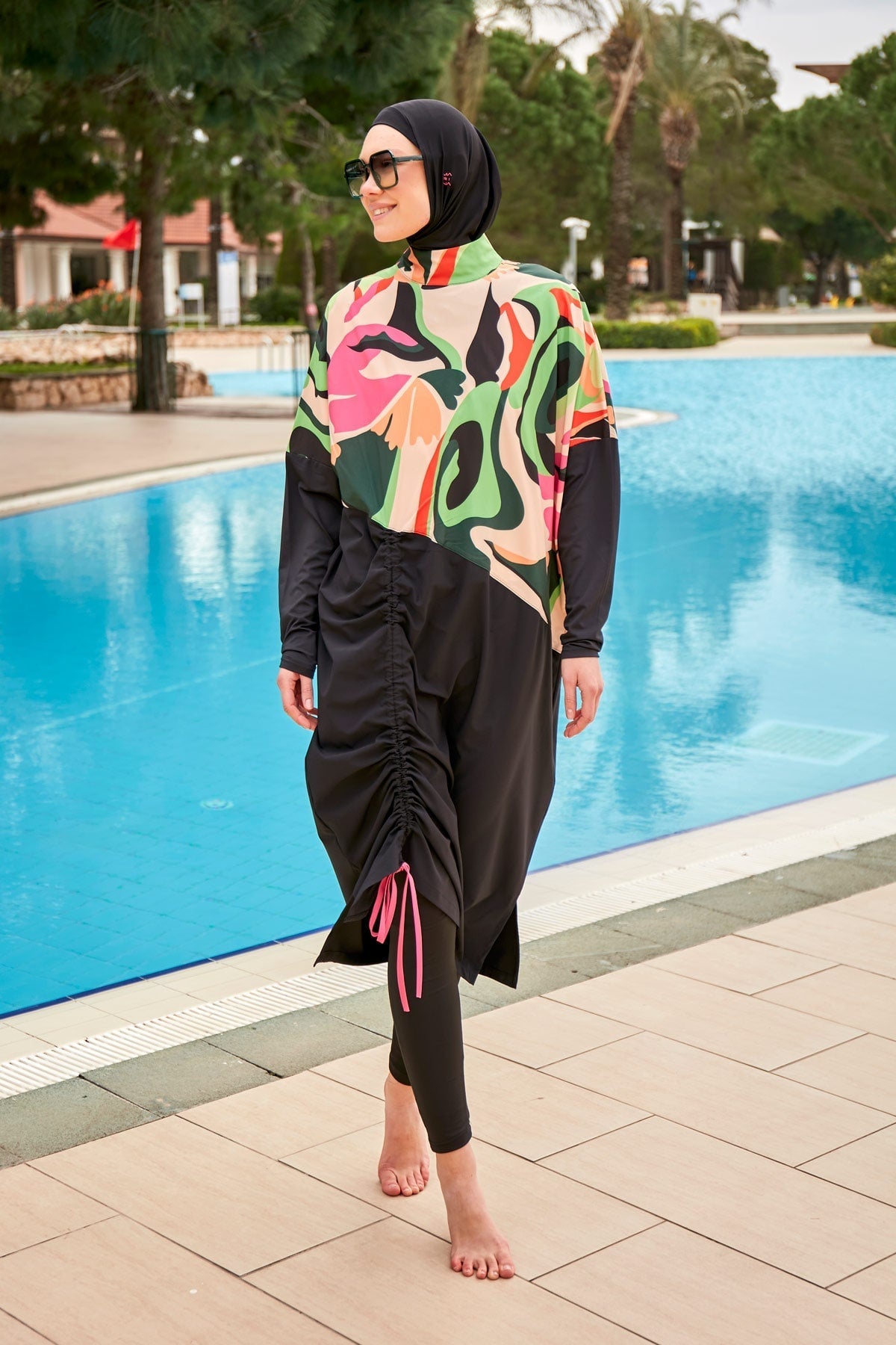 Woven Black Burkini Modest Swimwear M2423 Covered Burkini Swimwear La Vie Bien Woven Black Burkini Modest Swimwear M2423