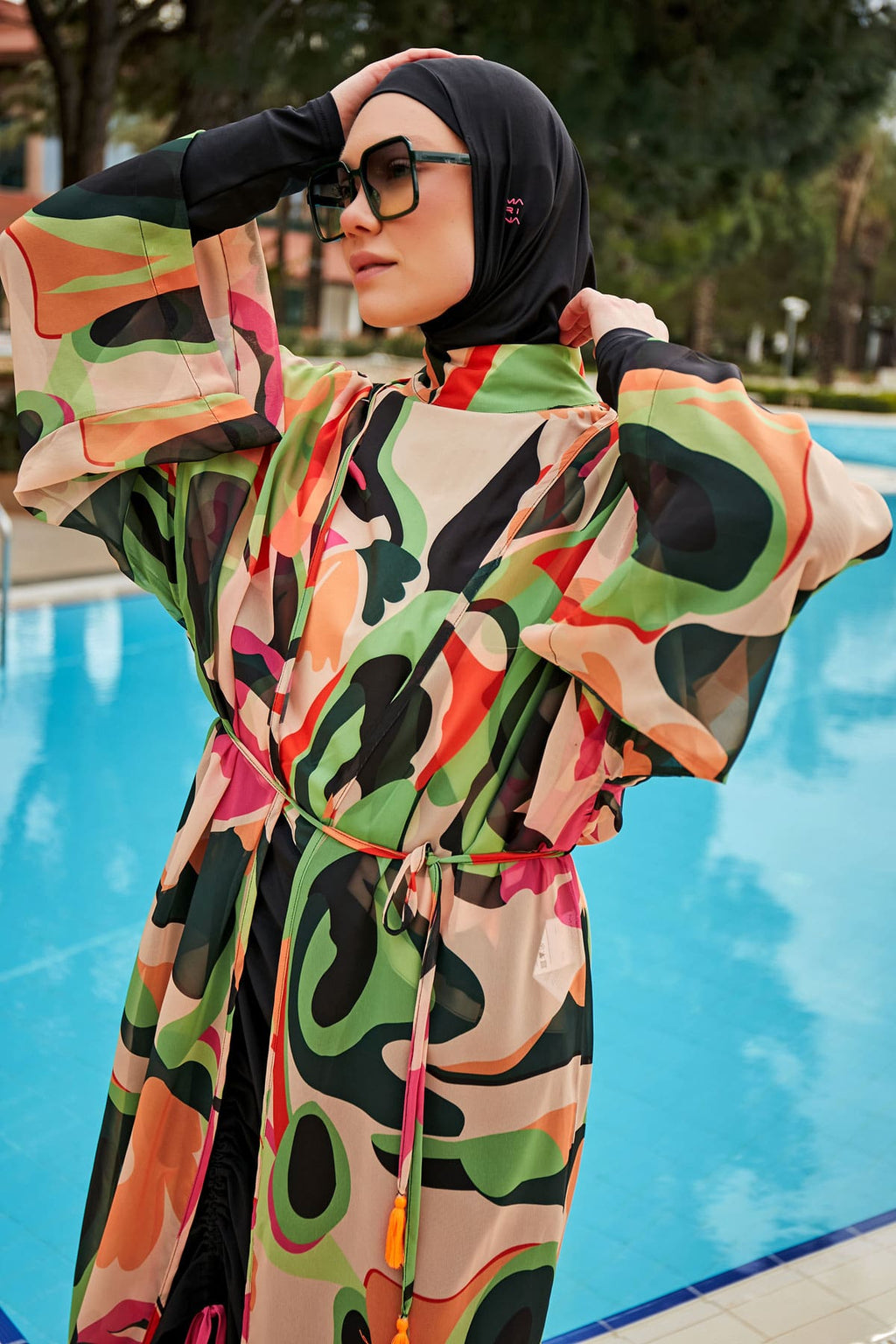Woven Black Burkini Modest Swimwear M2423 Covered Burkini Swimwear La Vie Bien Woven Black Burkini Modest Swimwear M2423