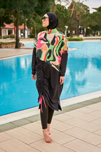 Woven Black Burkini Modest Swimwear M2423 Covered Burkini Swimwear La Vie Bien Woven Black Burkini Modest Swimwear M2423