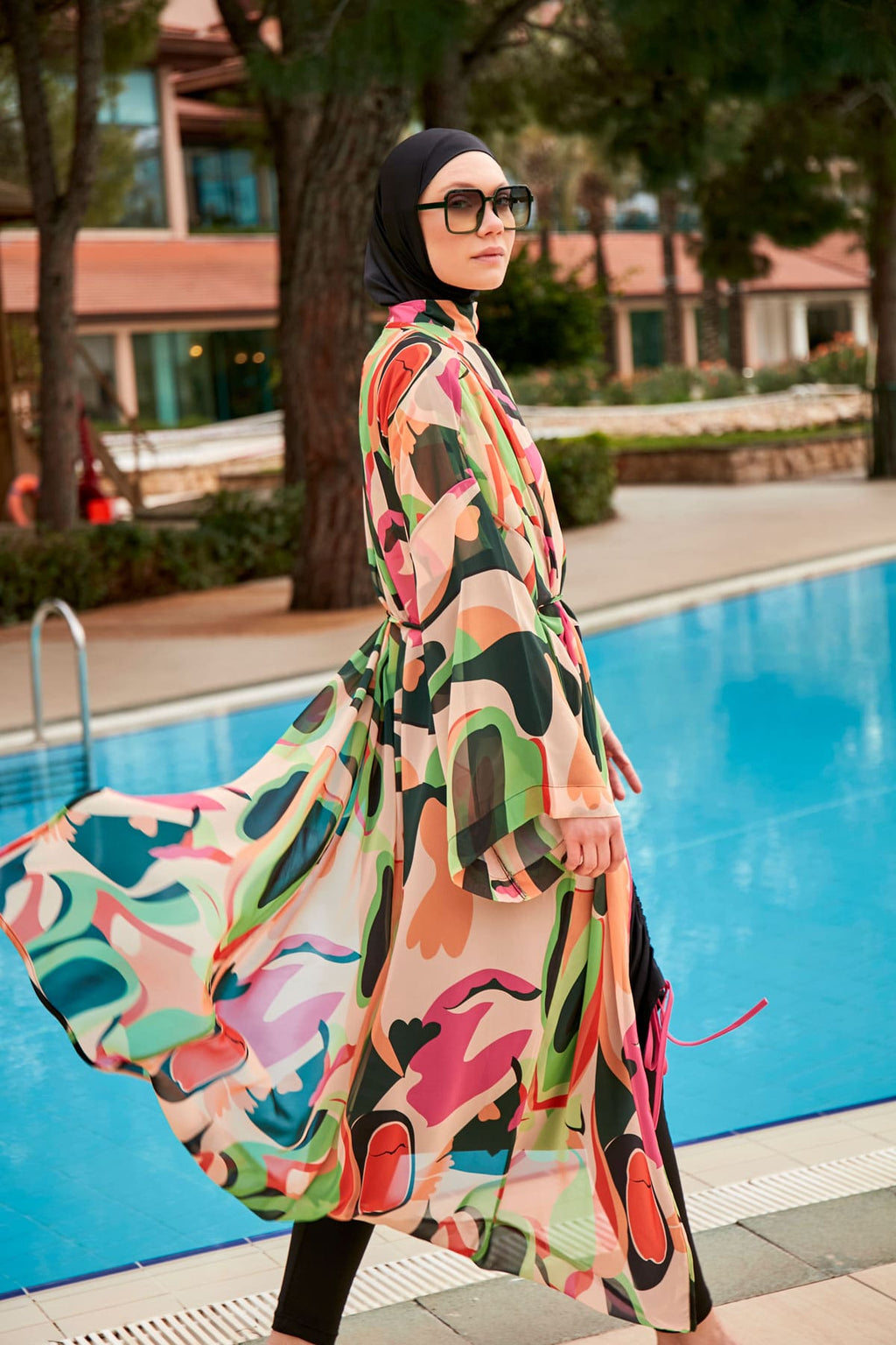 Woven Black Burkini Modest Swimwear M2423 Covered Burkini Swimwear La Vie Bien Woven Black Burkini Modest Swimwear M2423