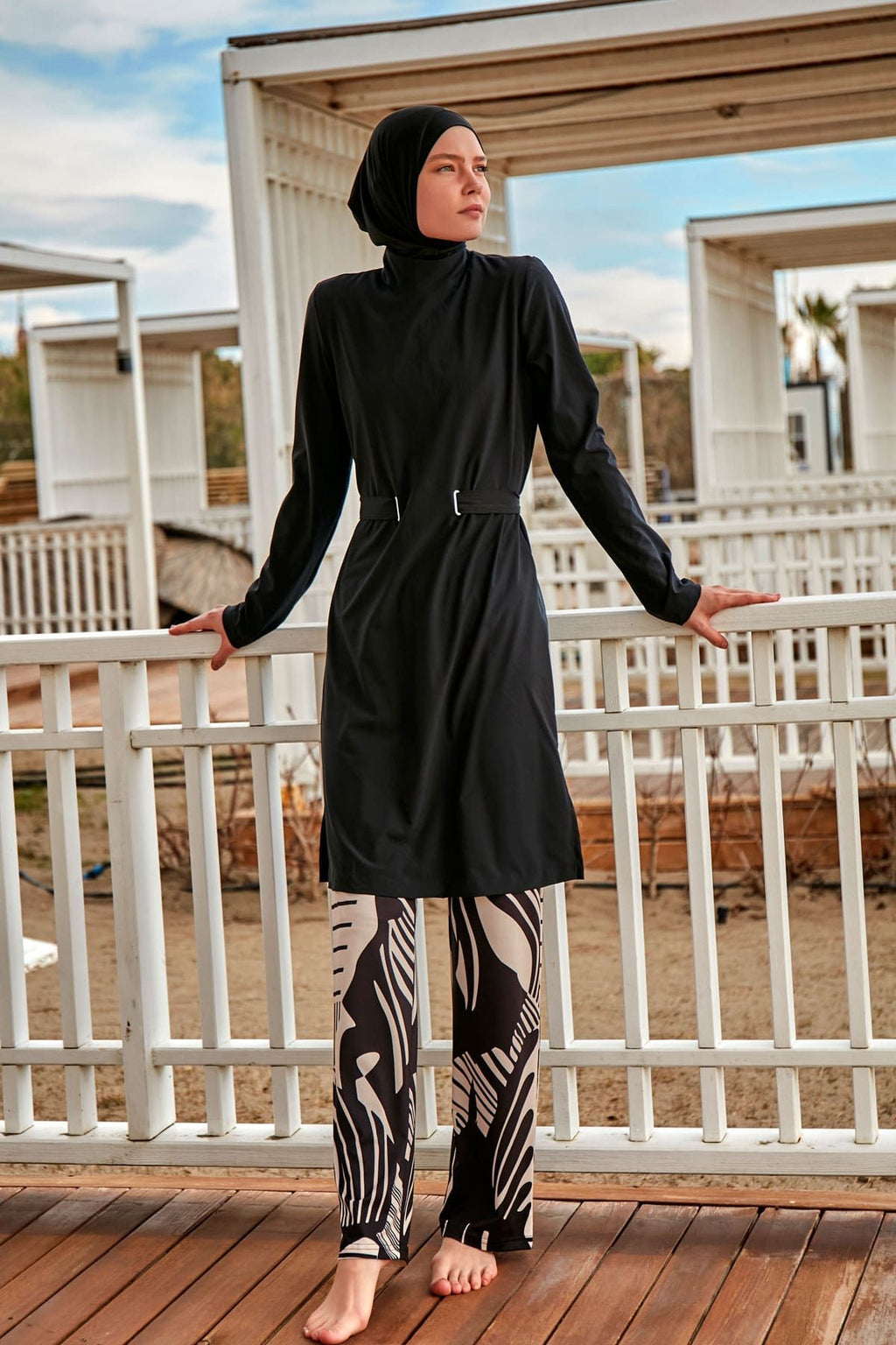 Woven Black Burkini Modest Swimwear M2424 Covered Burkini Swimwear La Vie Bien Woven Black Burkini Modest Swimwear M2424