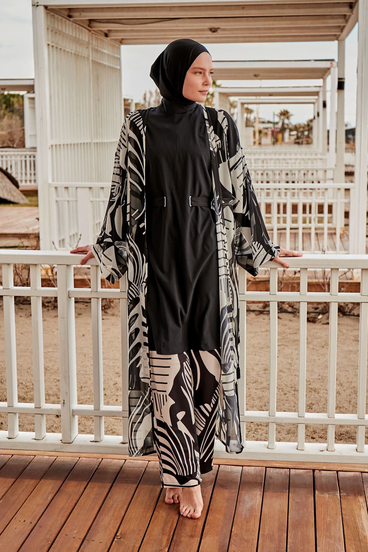 Woven Black Burkini Modest Swimwear M2424 Covered Burkini Swimwear La Vie Bien Woven Black Burkini Modest Swimwear M2424