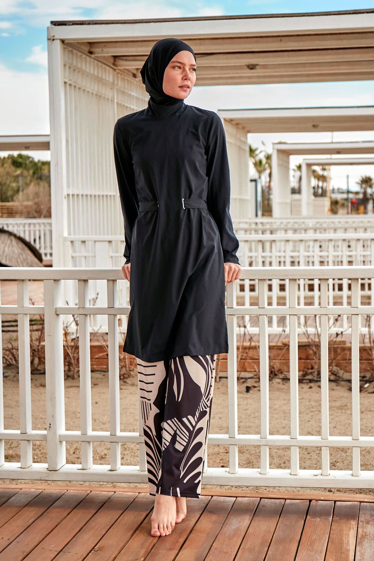 Woven Black Burkini Modest Swimwear M2424 Covered Burkini Swimwear La Vie Bien Woven Black Burkini Modest Swimwear M2424