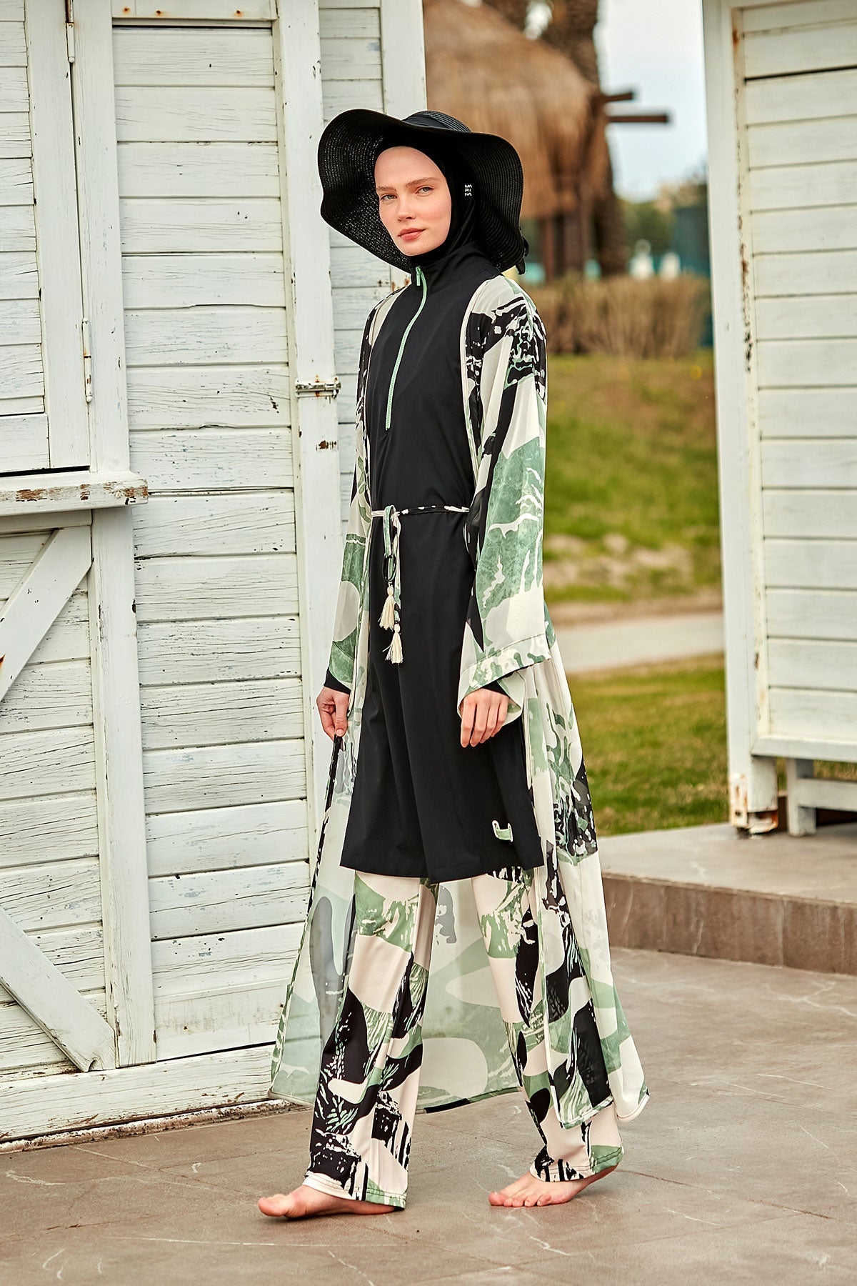 Woven Black Burkini Modest Swimwear M2425 Covered Burkini Swimwear La Vie Bien Woven Black Burkini Modest Swimwear M2425