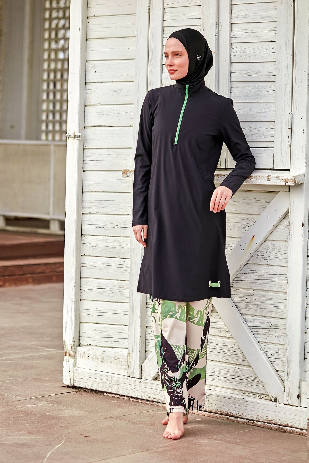 Woven Black Burkini Modest Swimwear M2425 Covered Burkini Swimwear La Vie Bien Woven Black Burkini Modest Swimwear M2425