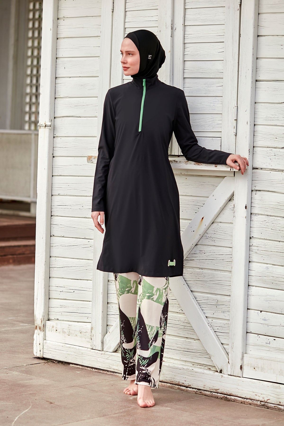 Woven Black Burkini Modest Swimwear M2425 Covered Burkini Swimwear La Vie Bien Woven Black Burkini Modest Swimwear M2425