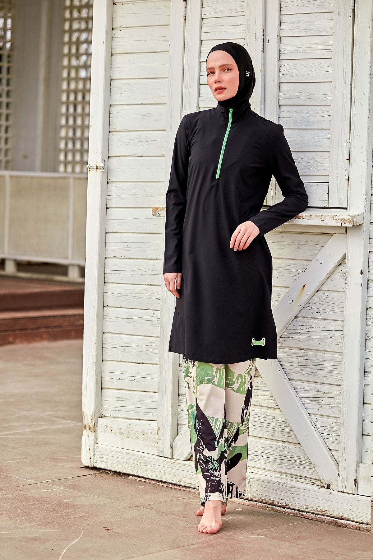 Woven Black Burkini Modest Swimwear M2425 Covered Burkini Swimwear La Vie Bien Woven Black Burkini Modest Swimwear M2425