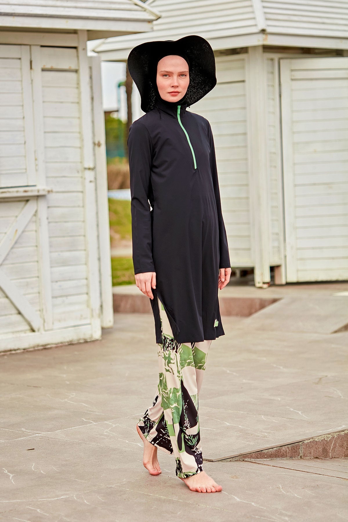 Woven Black Burkini Modest Swimwear M2425 Covered Burkini Swimwear La Vie Bien Woven Black Burkini Modest Swimwear M2425