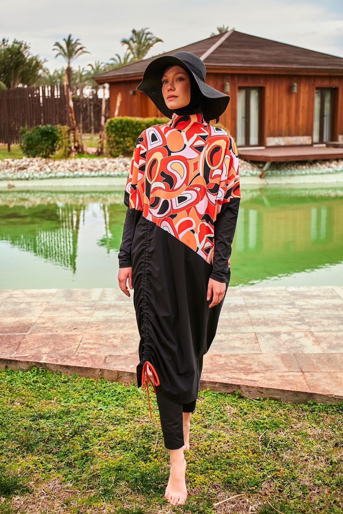 Woven Black Burkini Modest Swimwear M2426 Covered Burkini Swimwear La Vie Bien Woven Black Burkini Modest Swimwear M2426