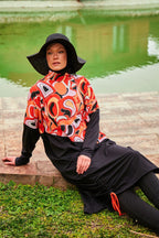 Woven Black Burkini Modest Swimwear M2426 Covered Burkini Swimwear La Vie Bien Woven Black Burkini Modest Swimwear M2426