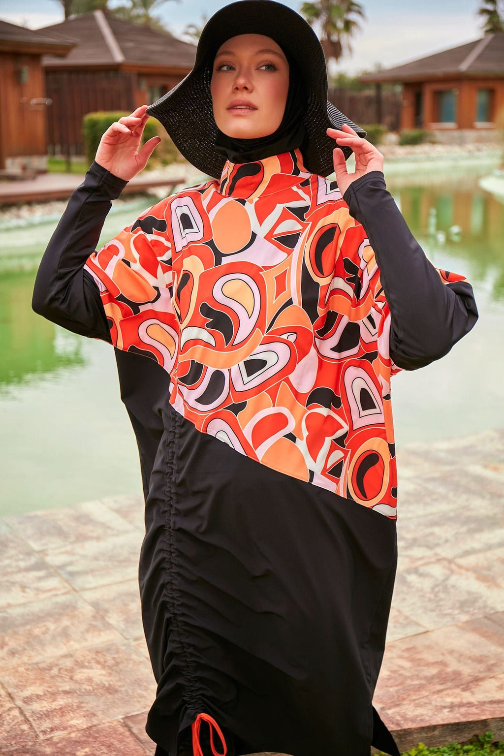 Woven Black Burkini Modest Swimwear M2426 Covered Burkini Swimwear La Vie Bien Woven Black Burkini Modest Swimwear M2426