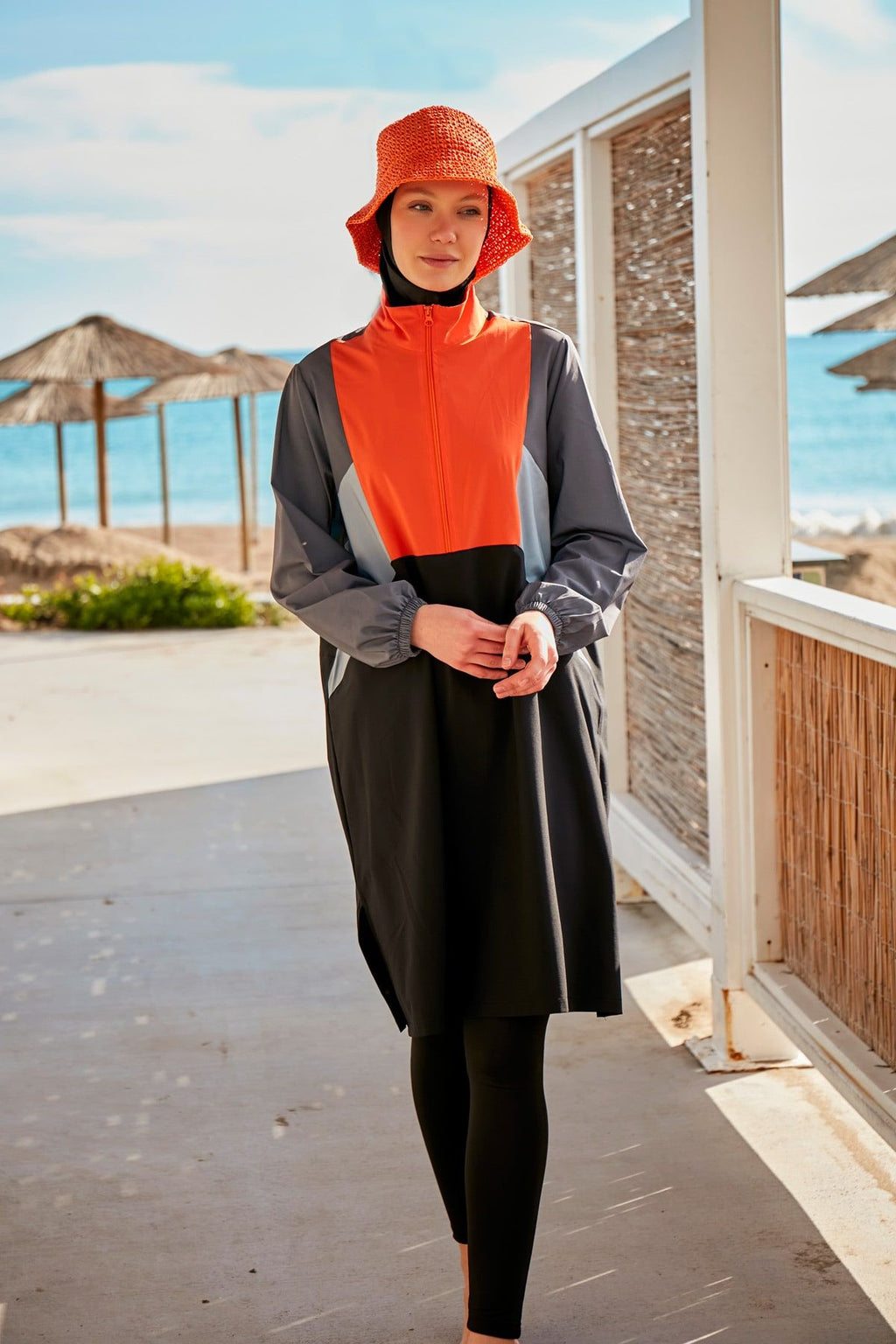 Woven Black Burkini Modest Swimwear M2430 Covered Burkini Swimwear La Vie Bien Woven Black Burkini Modest Swimwear M2430
