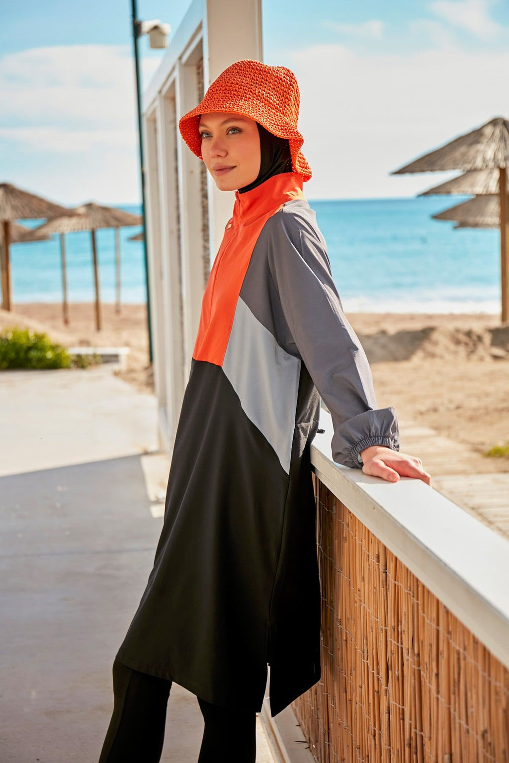 Woven Black Burkini Modest Swimwear M2430 Covered Burkini Swimwear La Vie Bien Woven Black Burkini Modest Swimwear M2430