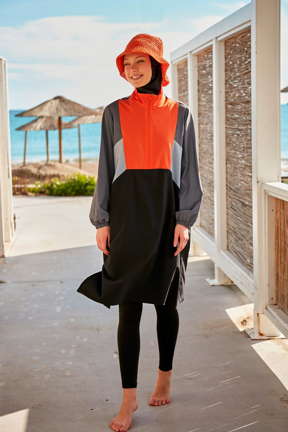 Woven Black Burkini Modest Swimwear M2430 Covered Burkini Swimwear La Vie Bien Woven Black Burkini Modest Swimwear M2430