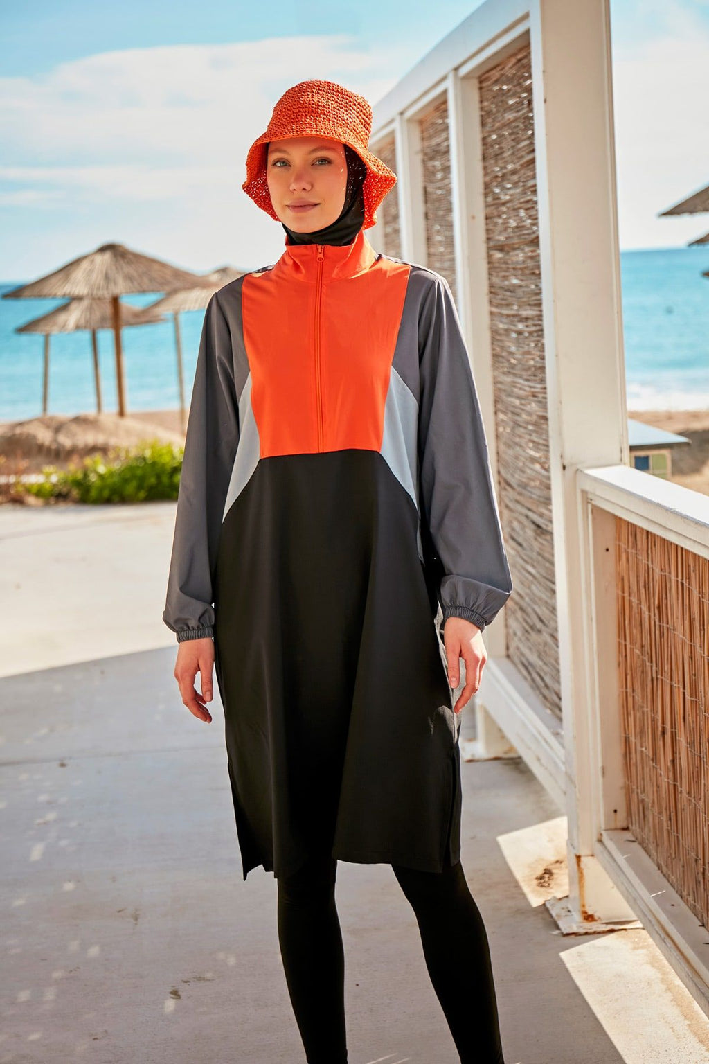 Woven Black Burkini Modest Swimwear M2430 Covered Burkini Swimwear La Vie Bien Woven Black Burkini Modest Swimwear M2430
